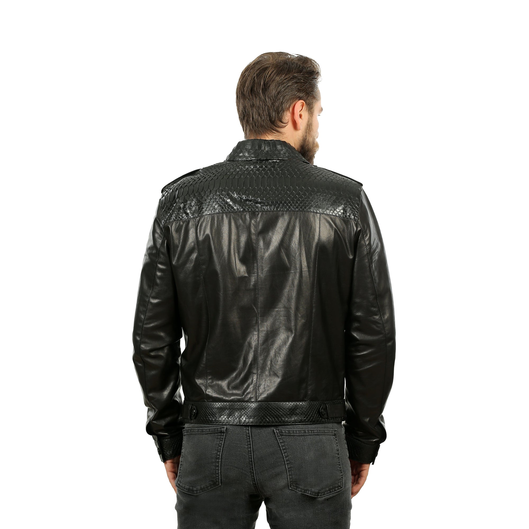 The Laquin Pythn Black Leather Men Jacket