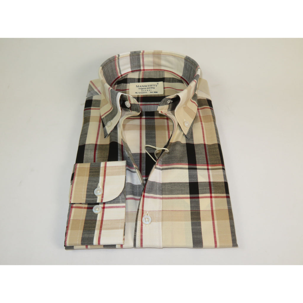 Mens 100% Cotton Shirt Manschett Turkey Slim Fit Oxford Button Down Collar 7033-13 Black/Tan Plaid