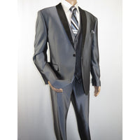 Men's Lorenzo Bruno Shawl Tuxedo Slim 3 Piece Formal Suit S6501V Gray Metalic
