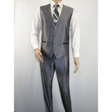 Men's Lorenzo Bruno Shawl Tuxedo Slim 3 Piece Formal Suit S6501V Gray Metalic