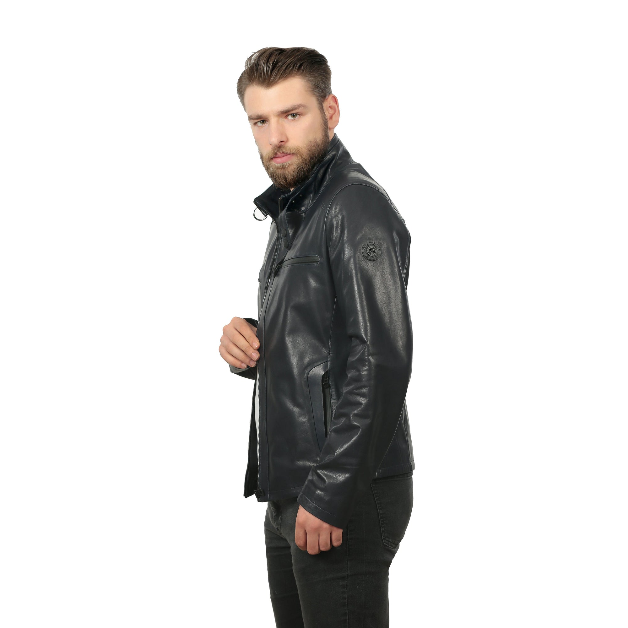 Vinci The Leroy Navy Blue Leather Men Jacket