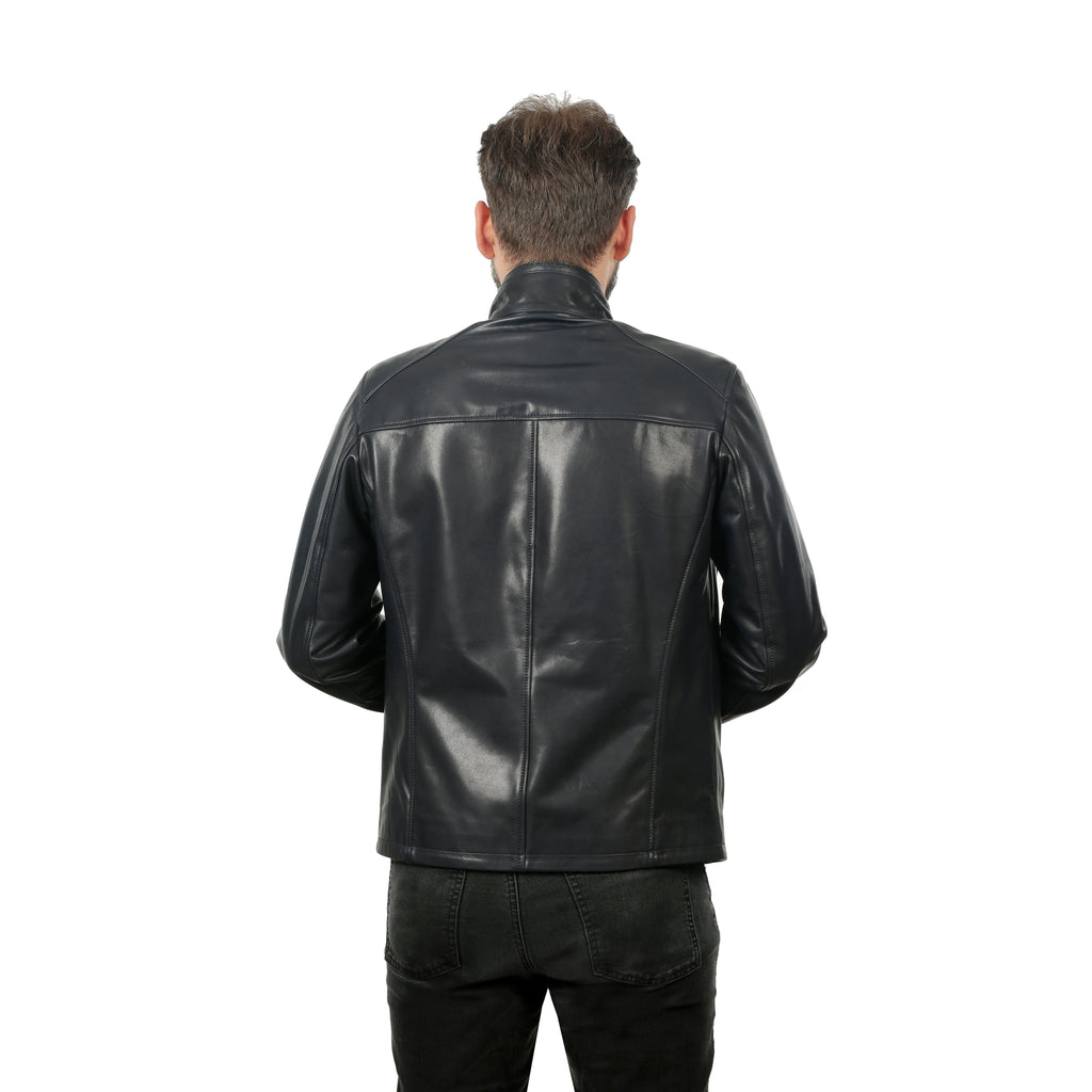 Vinci The Leroy Navy Blue Leather Men Jacket