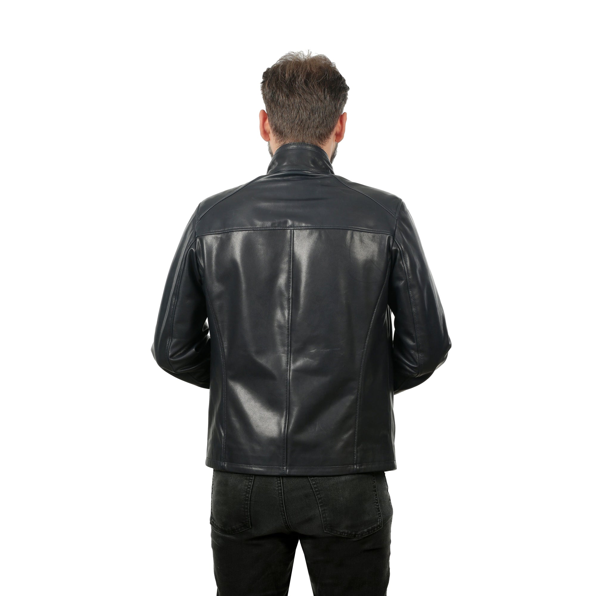 Vinci The Leroy Navy Blue Leather Men Jacket