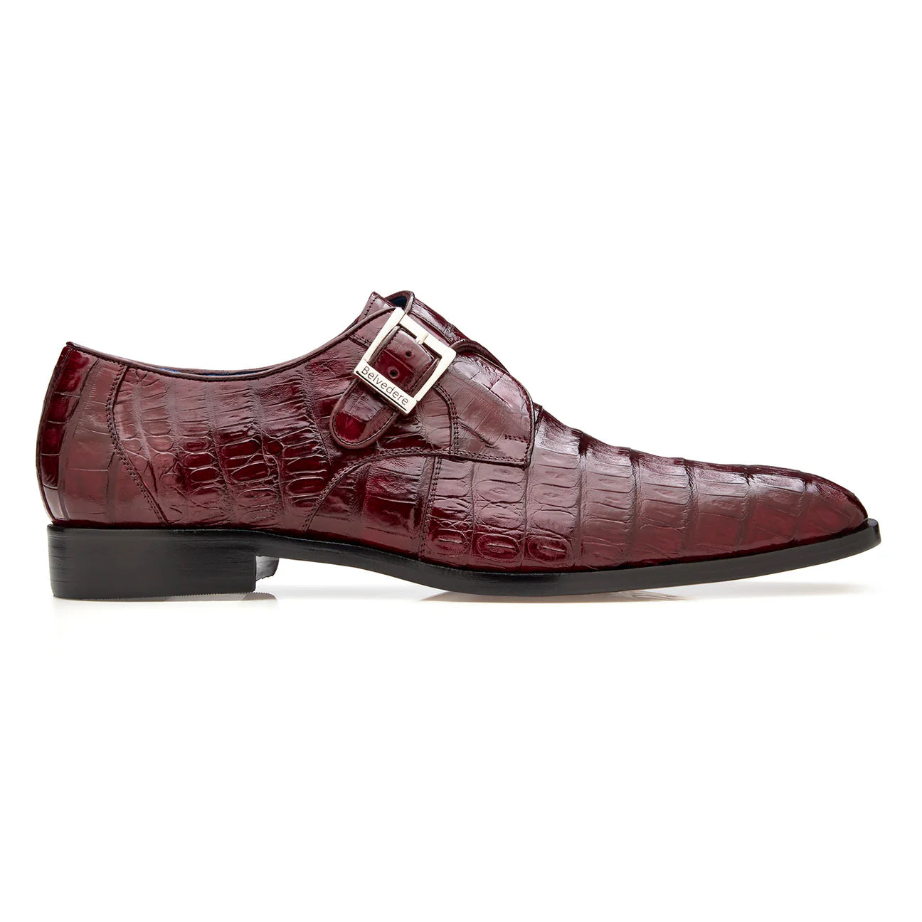 Belvedere Shoes Genuine Caiman Crocodile Single Buckle Monk-strap R99 Angelo DK Burgundy