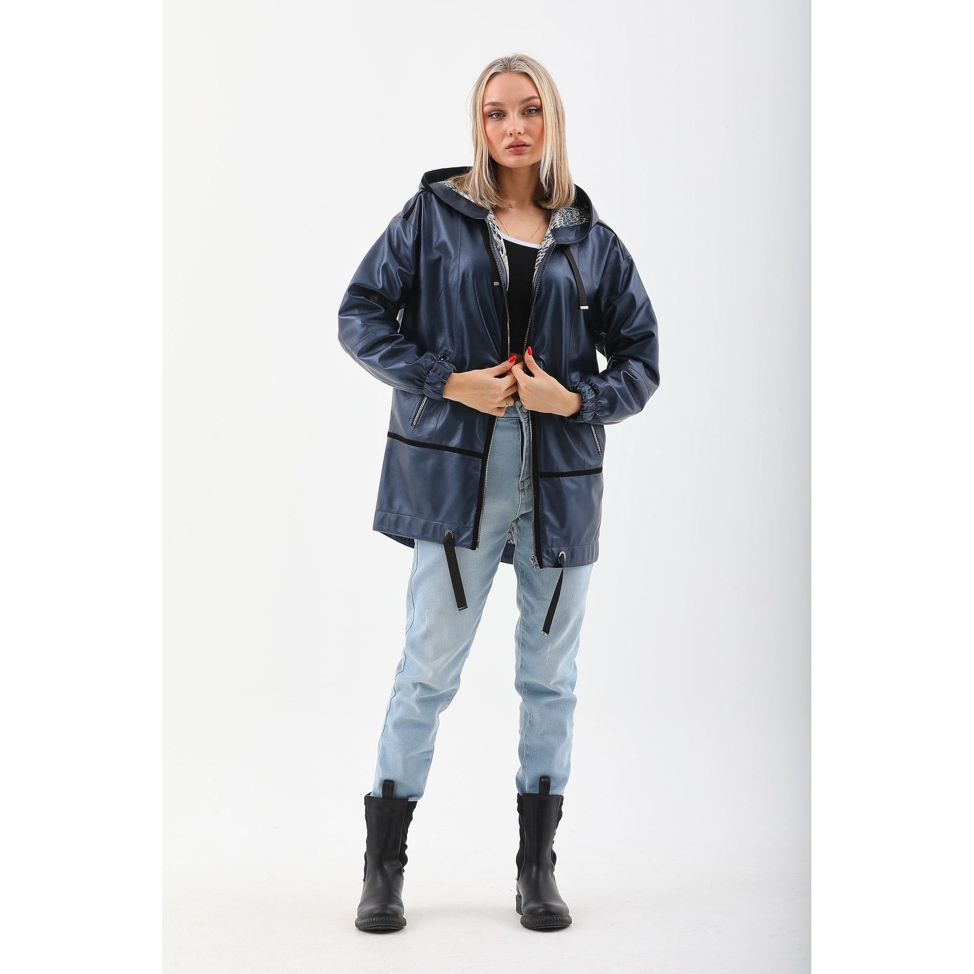 Vinci The Vega Navy Reversible Leather Women Jacket