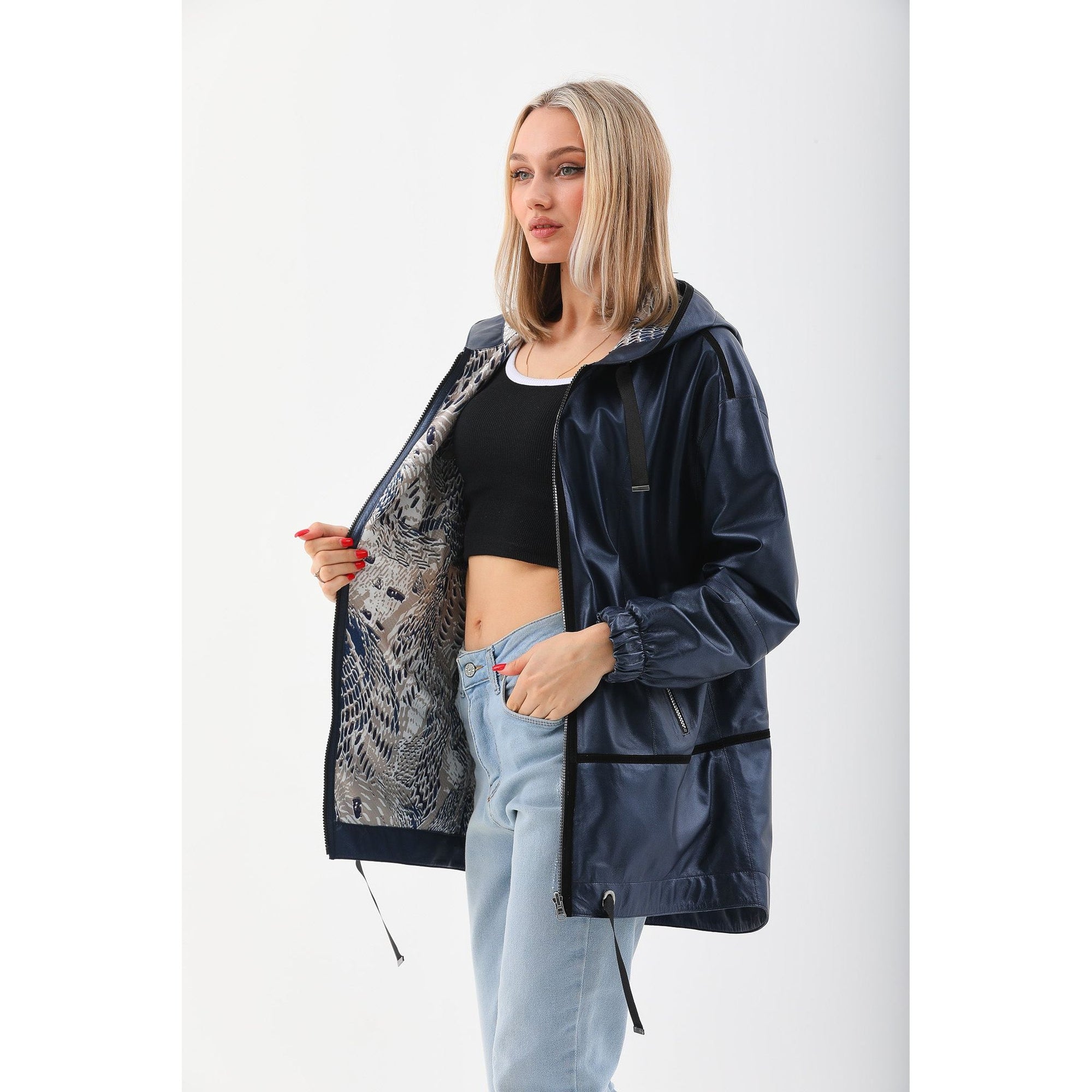 Vinci The Vega Navy Reversible Leather Women Jacket