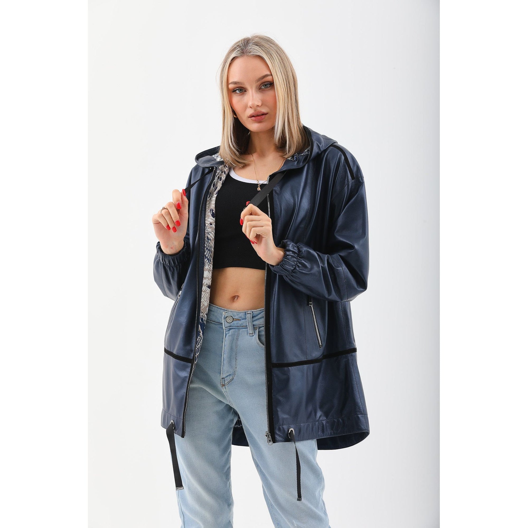 Vinci The Vega Navy Reversible Leather Women Jacket