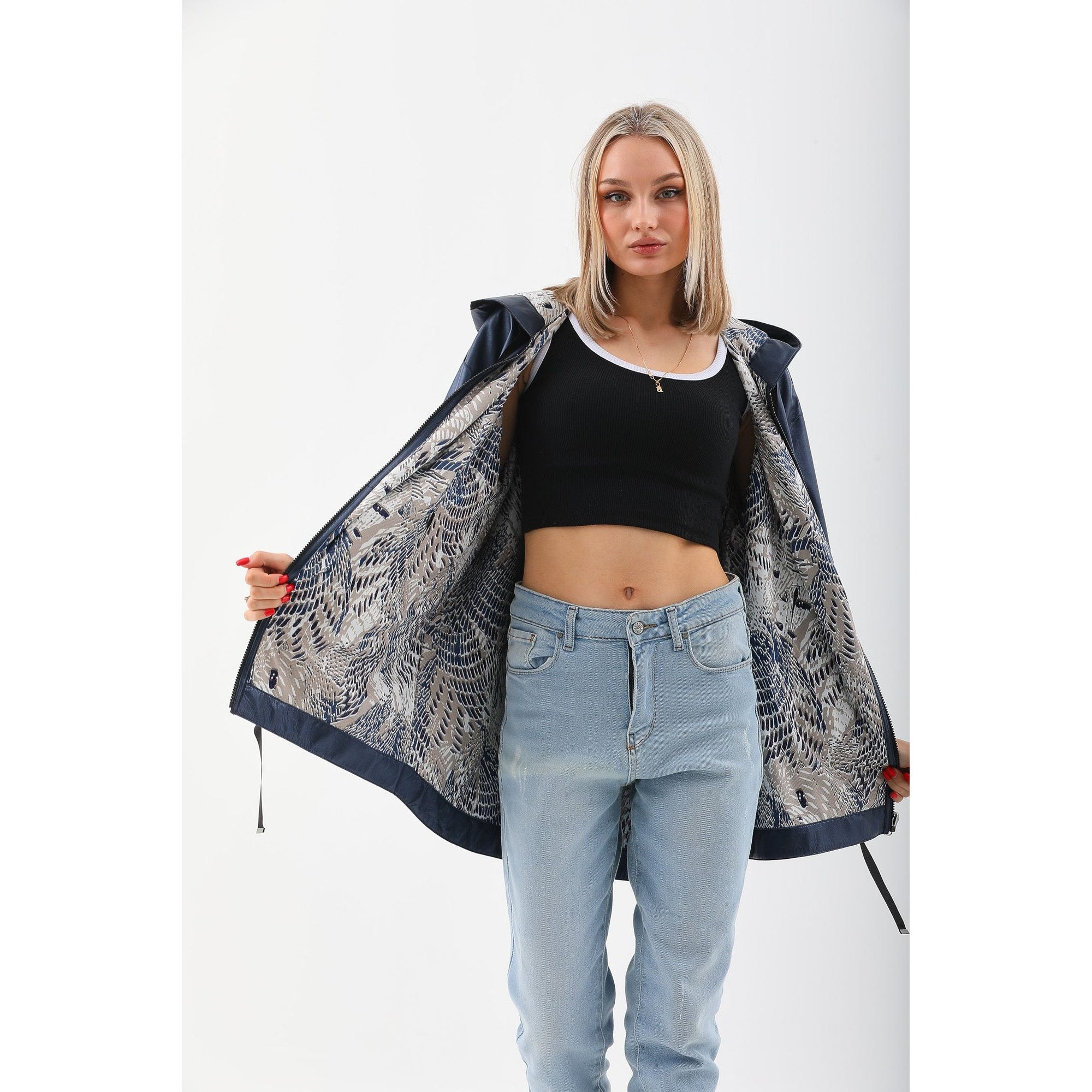 Vinci The Vega Navy Reversible Leather Women Jacket