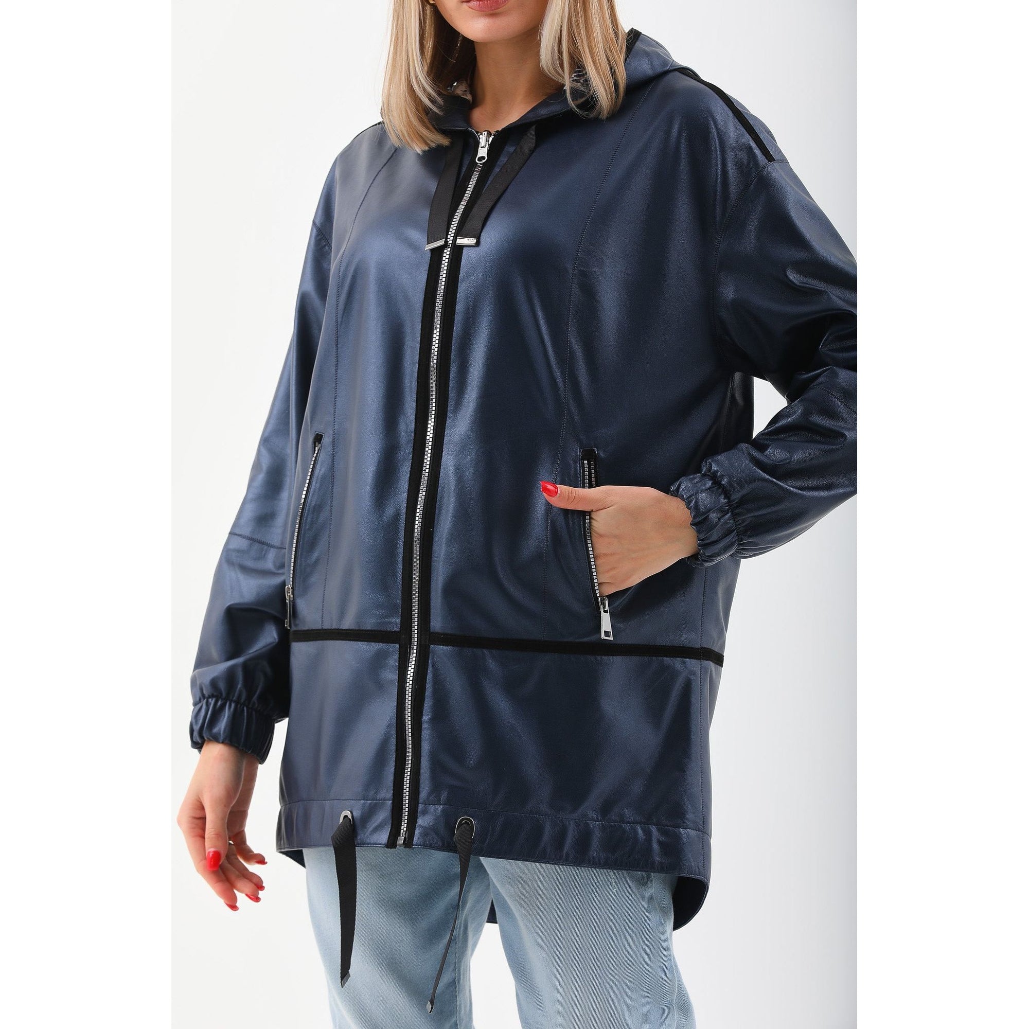 Vinci The Vega Navy Reversible Leather Women Jacket