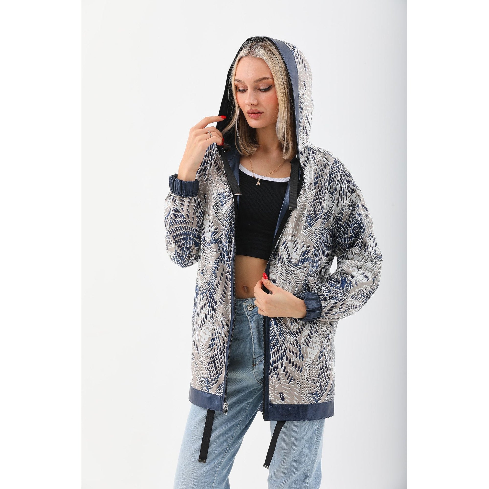 Vinci The Vega Navy Reversible Leather Women Jacket