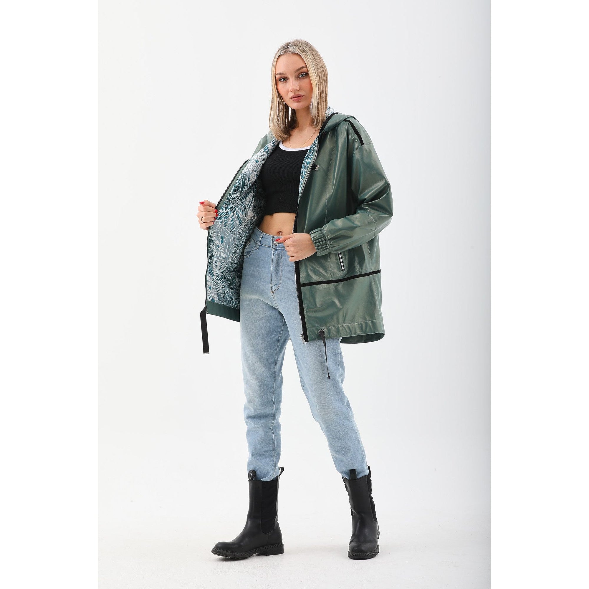 The Sage Olive Green Leather Women Jacket
