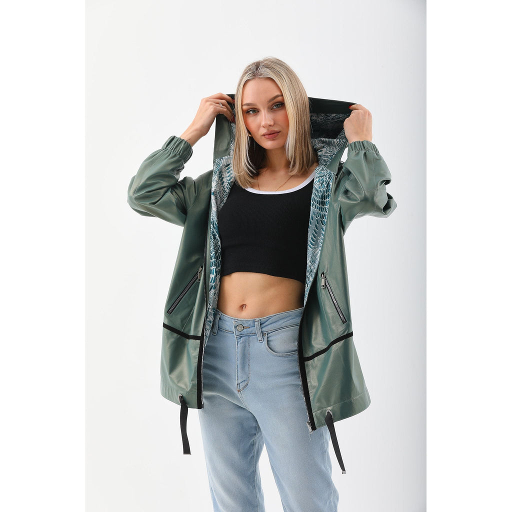 The Sage Olive Green Leather Women Jacket