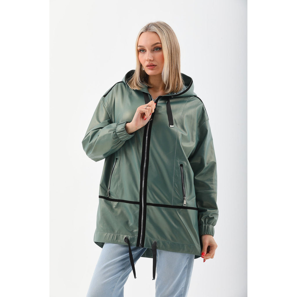 The Sage Olive Green Leather Women Jacket