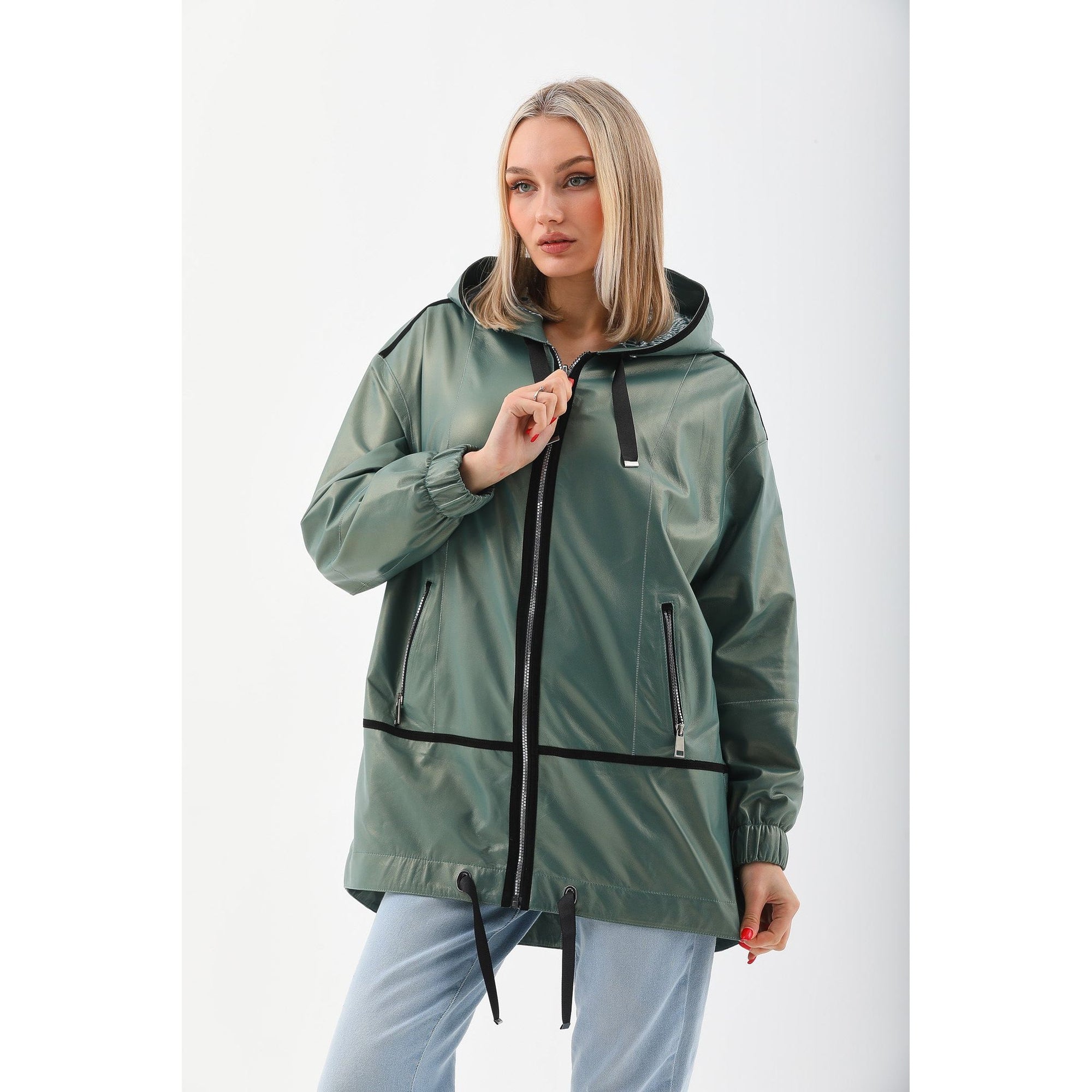 The Sage Olive Green Leather Women Jacket