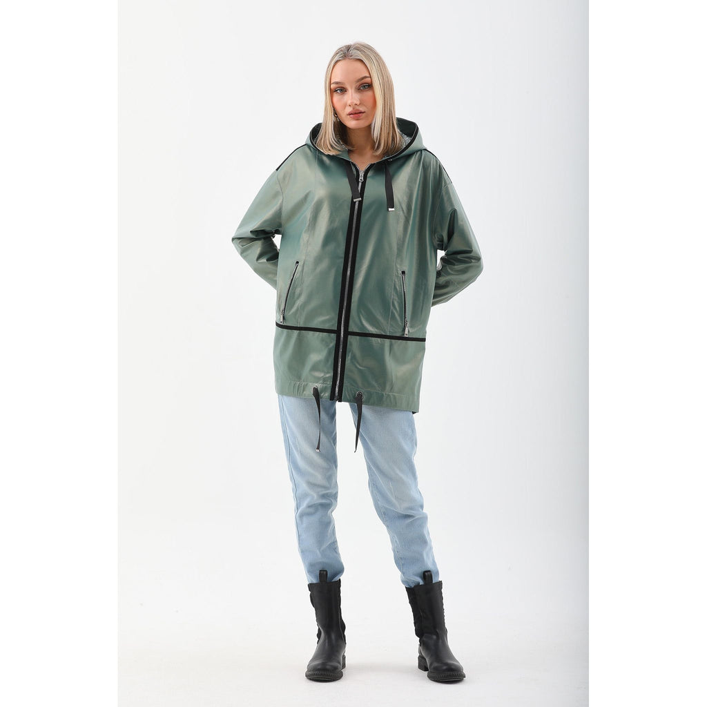 The Sage Olive Green Leather Women Jacket