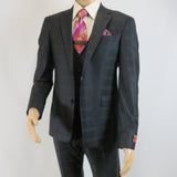 Men Suit BERLUSCONI Turkey 100% Italian Wool Super 180's 3pc Vested #Ber41 Black