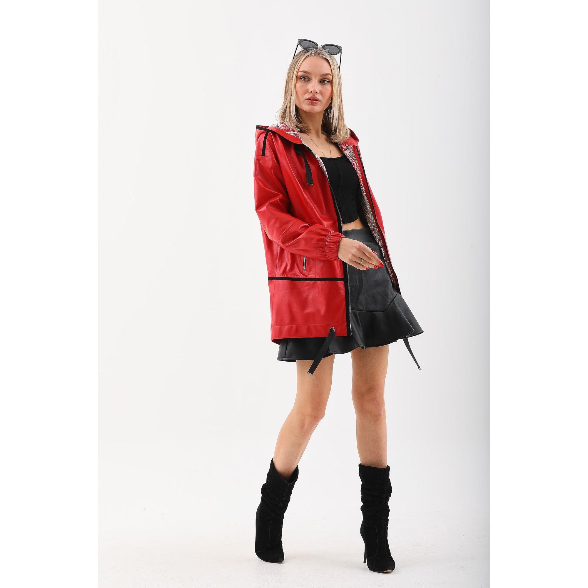 Vinci The Vega Red Reversible Leather Women Jacket