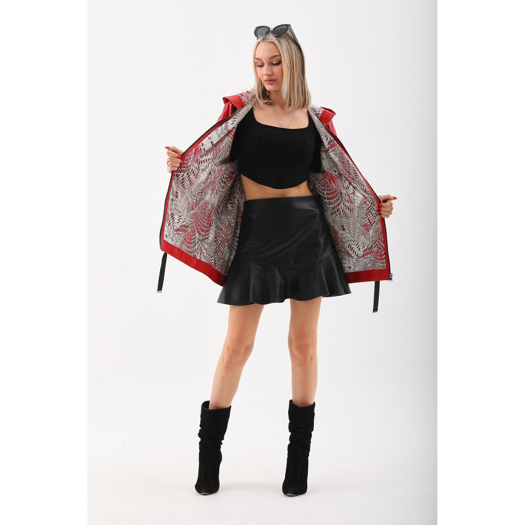 Vinci The Vega Red Reversible Leather Women Jacket