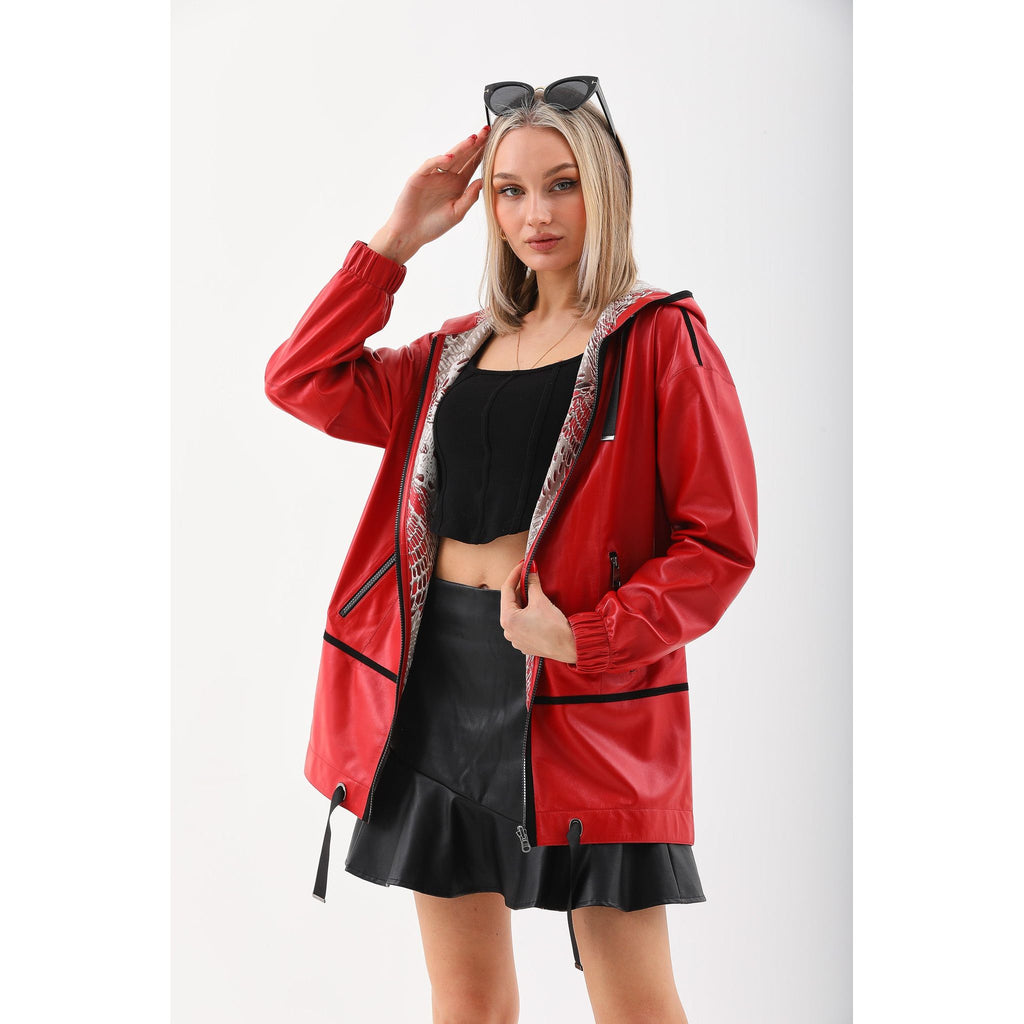 Vinci The Vega Red Reversible Leather Women Jacket