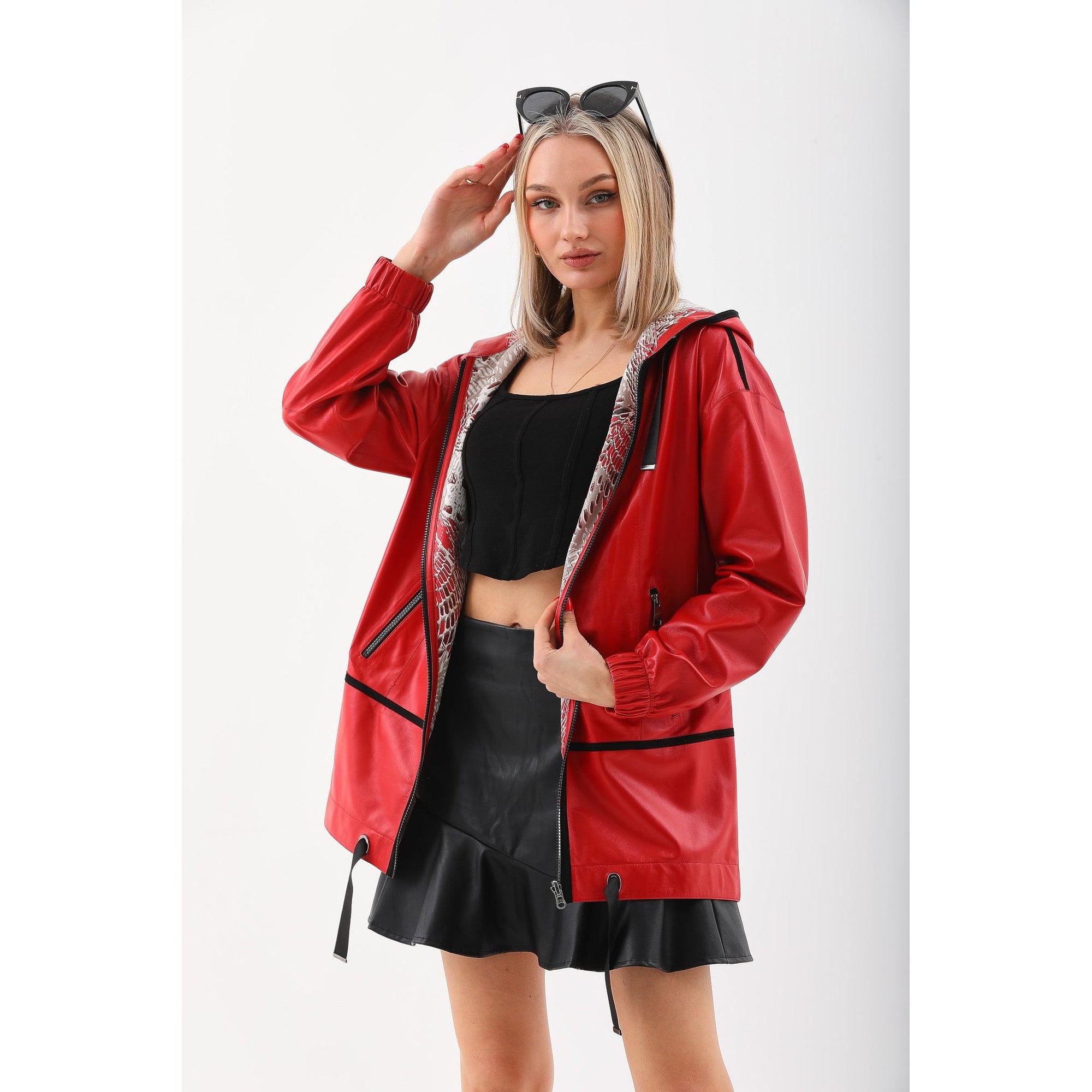 Vinci The Vega Red Reversible Leather Women Jacket