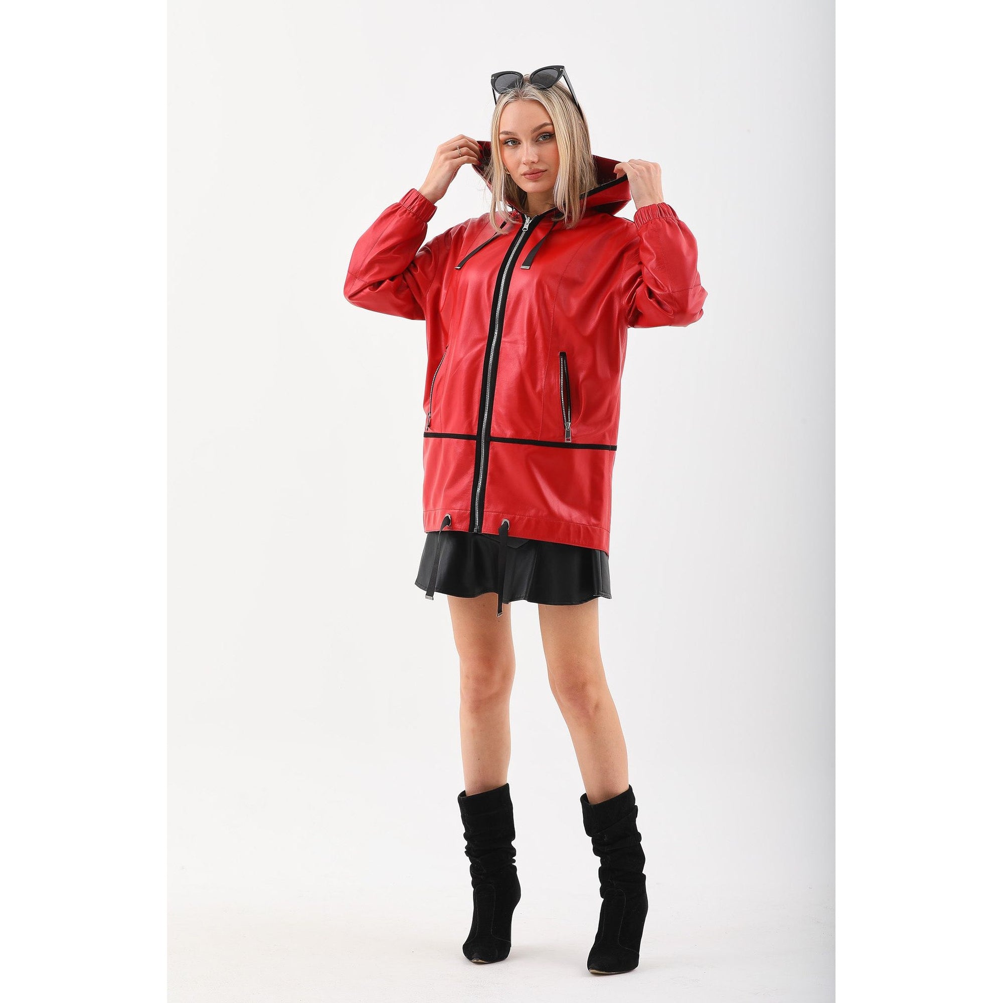 Vinci The Vega Red Reversible Leather Women Jacket
