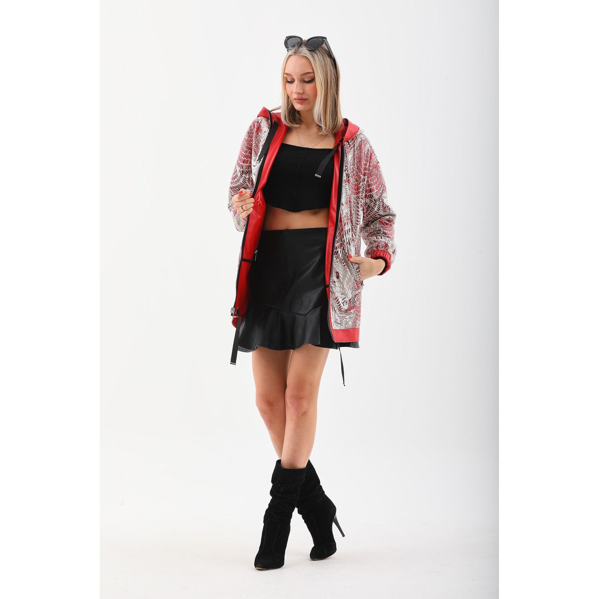 Vinci The Vega Red Reversible Leather Women Jacket