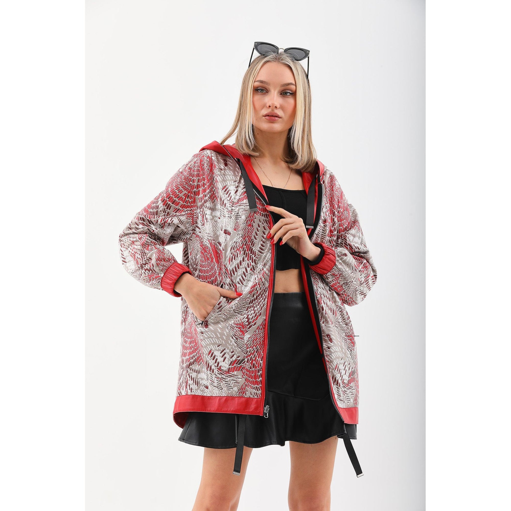 Vinci The Vega Red Reversible Leather Women Jacket