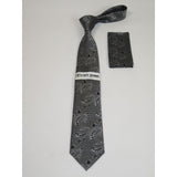Men's Stacy Adams Tie and Hankie Set Woven Design #Stacy72 Black