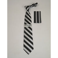 Men's Stacy Adams Tie and Hankie Set Woven Design #Stacy38 Black Silver