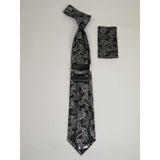 Men's Stacy Adams Tie and Hankie Set Woven Design #St423 Black Silver