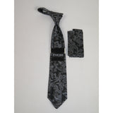 Men's Stacy Adams Tie and Hankie Set Woven Design #St402 Black Silver