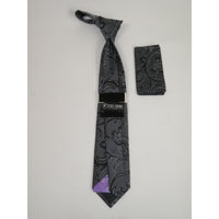 Men's Stacy Adams Tie and Hankie Set Woven Design #Stacy79 Black Silver