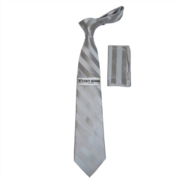 Men's Stacy Adams Tie and Hankie Set Woven Design #Stacy33 Silver Metalic