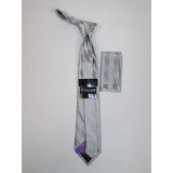 Men's Stacy Adams Tie and Hankie Set Woven Design #Stacy33 Silver Metalic