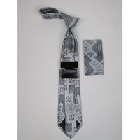 Men's Stacy Adams Tie and Hankie Set Woven Design #St425 Silver gray