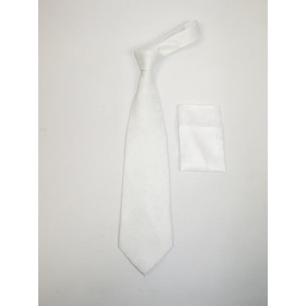 Men's Tie and Hankie Set by J.Valintin Collection #Pro5 White Paisley