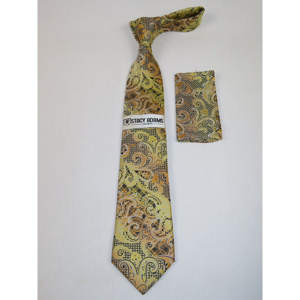 Men's Stacy Adams Tie and Hankie Set Woven Silky Fabric #Stacy62 Gold