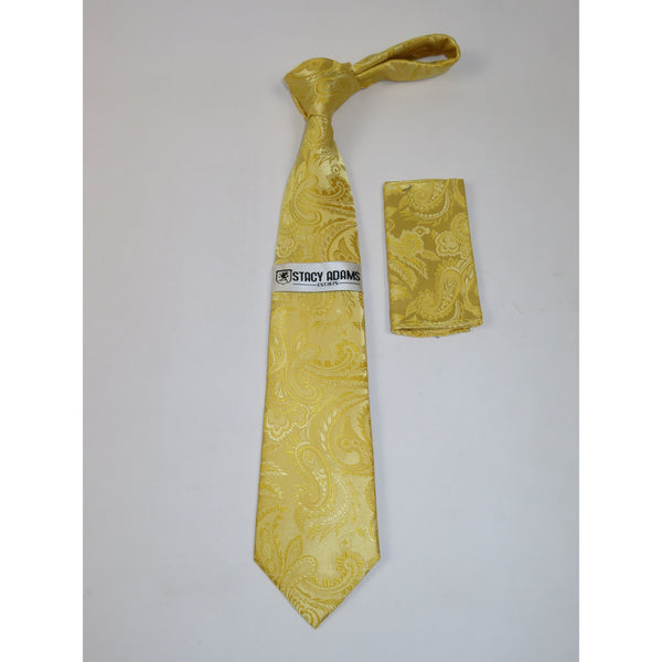 Men's Stacy Adams Tie and Hankie Set Woven Silky Fabric #Stacy18 Gold