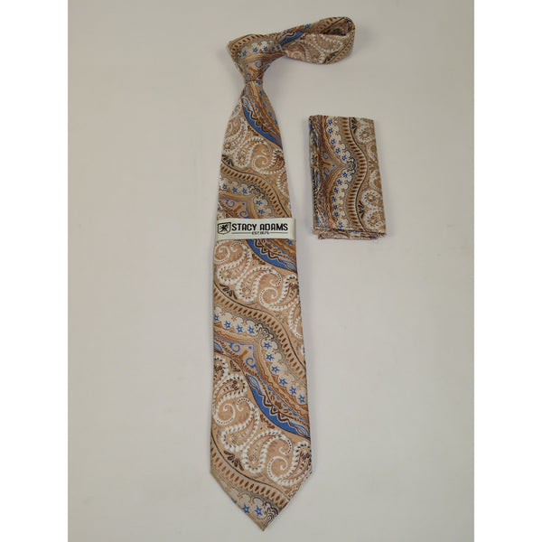 Men's Stacy Adams Tie and Hankie Set Woven Silky Fabric #St420 Brown