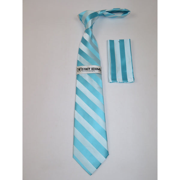 Men's Stacy Adams Tie and Hankie Set Woven Silky Fabric #St1 Teal Silver