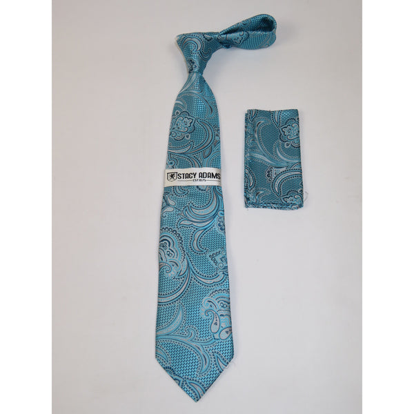 Men's Stacy Adams Tie and Hankie Set Woven Silky Fabric #Stacy77 Teal