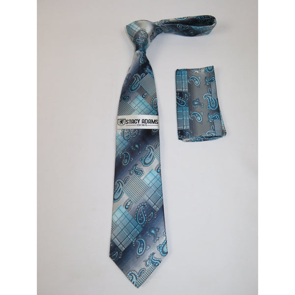 Men's Stacy Adams Tie and Hankie Set Woven Silky Fabric #Stacy92 Teal