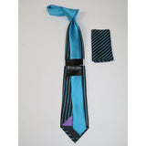 Men's Stacy Adams Tie and Hankie Set Woven Silky Fabric #Stacy31 Teal Stripe