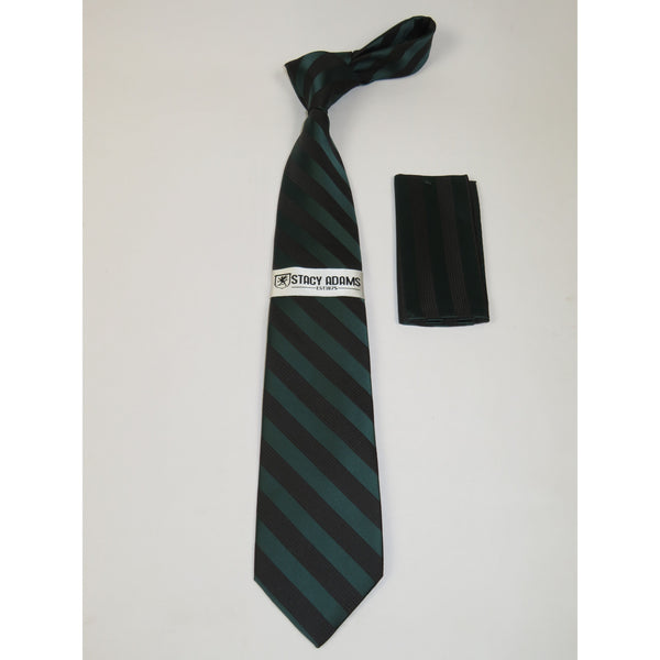 Men's Stacy Adams Tie and Hankie Set Woven Silky Fabric #Stacy52 Green Stripe