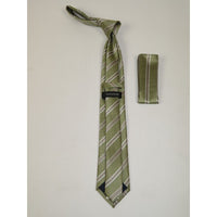 Men's Woven Tie Hankie Set J.Valintin Private Collection R75 Green Stripe