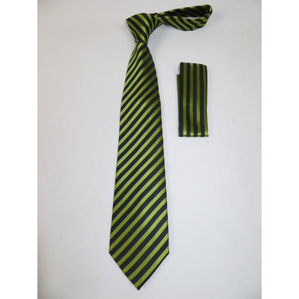 Men's Woven Tie Hankie Set J.Valintin Private Collection R57 Green Stripe