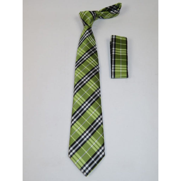 Men's Woven Tie Hankie Set J.Valintin Private Collection R38 Green Plaid