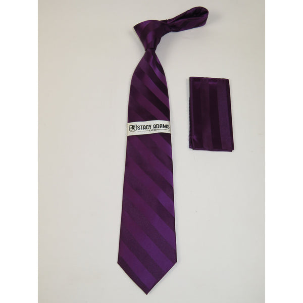 Men's Stacy Adams Tie and Hankie Set Woven Silky Fabric #St44 Plum Purple