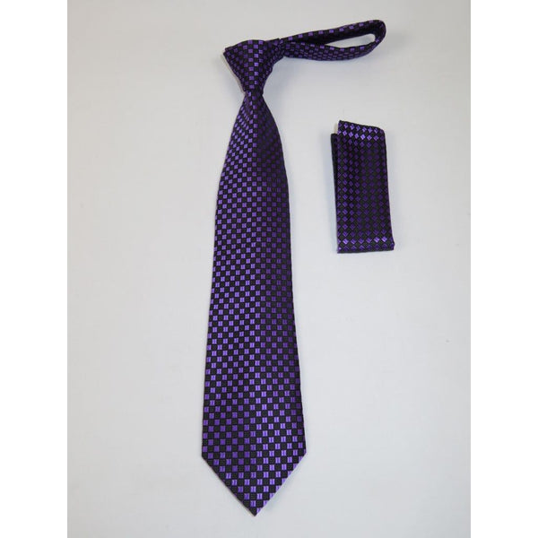 Men's Woven Tie Hankie Set J.Valintin Private Collection R29 Purple Checker