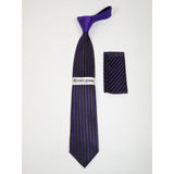 Men's Stacy Adams Tie and Hankie Set Woven Silky Fabric #Stacy27 Purple Stripe